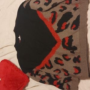 Red, Brown, and Black Leopard Print Sweater